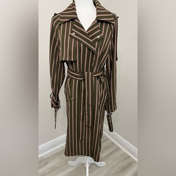 FRNCH Brown/Khaki trench coat/dress with Red& White stripes Size S/M - Picture 4 of 9